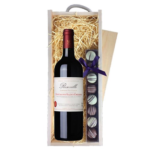 Roseville Bordeaux 75cl Red Wine & Truffles, Wooden Box